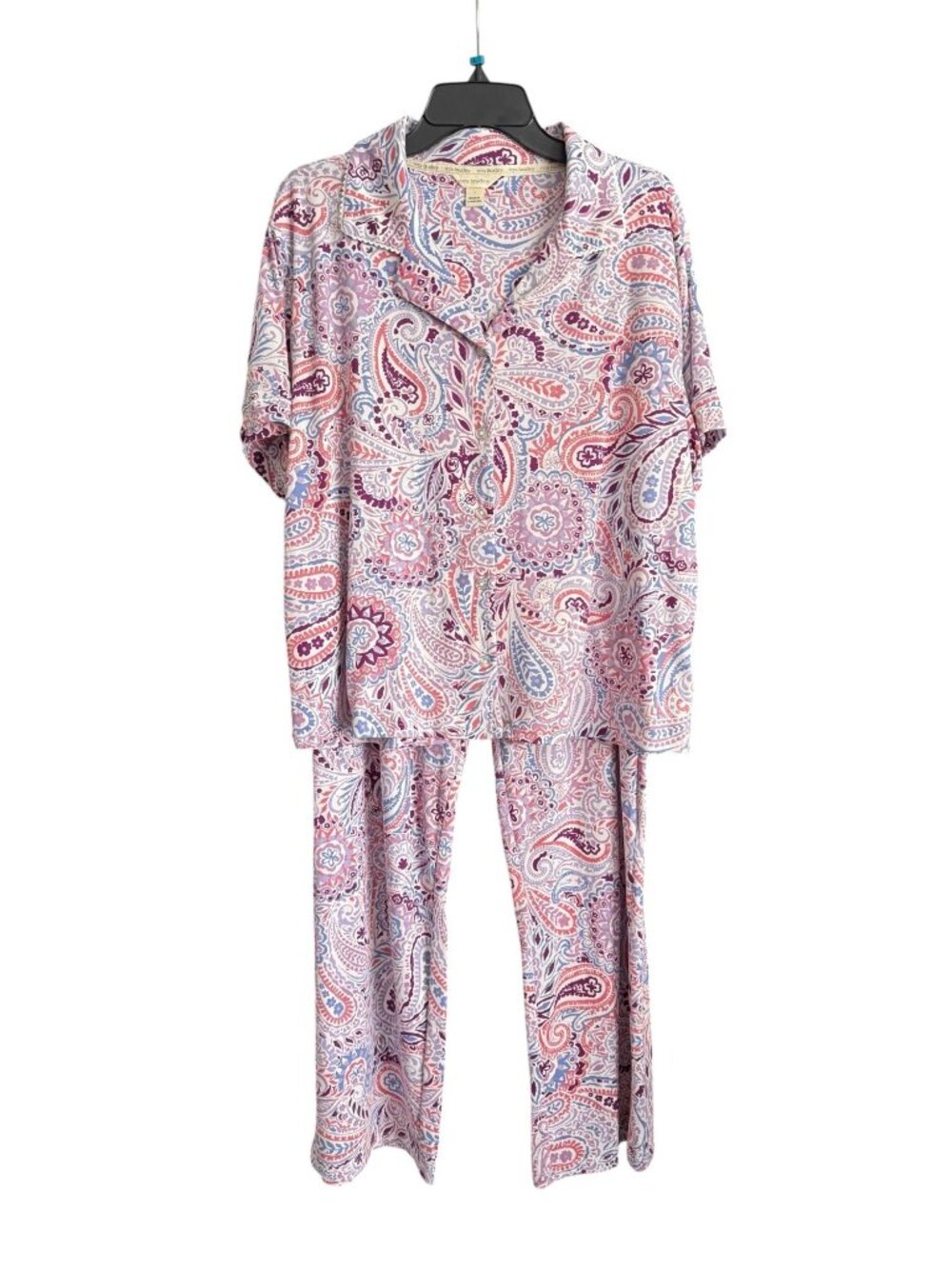 NWT Vera Bradley Paisley 2-Piece Pajama Set Button-Up Shirt Pants Large Pockets - Picture 2 of 14